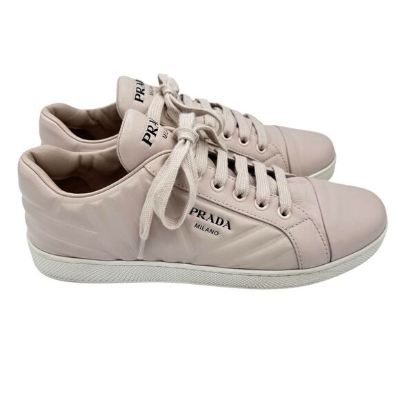PRADA Leather Low Top Logo Sneakers Rosa Pink Size 8 - Picture 4 of 12
